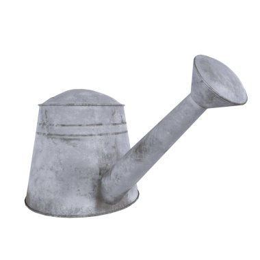 Gri metal sulama kutusunun 3 boyutlu detaylı bir tasarımı ve klasik bir tasarımı. Kutuda yuvarlak bir üst ve uzun bir ağız var. Bahçe işleri ve bitki bakımı için ideal..
