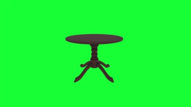 Yeşil zemin üzerinde yuvarlak ahşap bir masanın üç boyutlu canlandırması