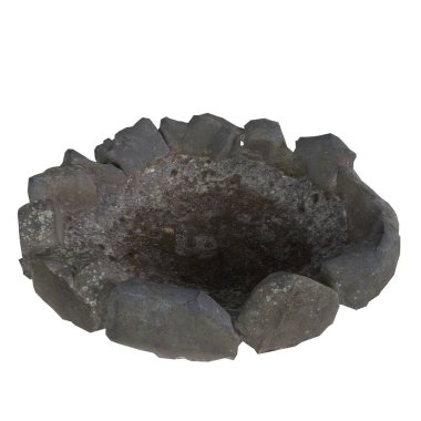 Bu 3D görüntüler, taştan bir ateş çukurunu sergiliyor. Büyük, düz olmayan kayalarla yaratılmış..