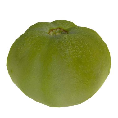 Yuvarlak, canlı yeşil bir meyve gerçekçi bir 3 boyutlu görüntüde sergilenerek pürüzsüz yüzeyini vurguluyor..