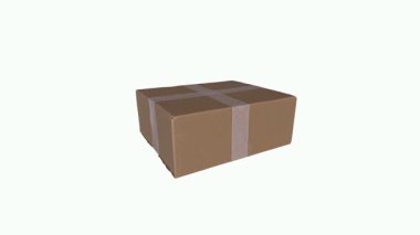 Beyaz arkaplanda kapalı bir karton kutunun 3B görüntülemesi