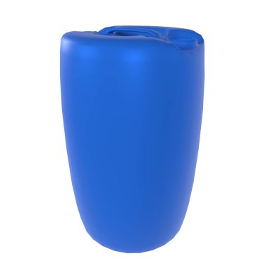 Depolama ve atık yönetimi amacıyla tasarlanmış yuvarlak mavi plastik bir fıçı..