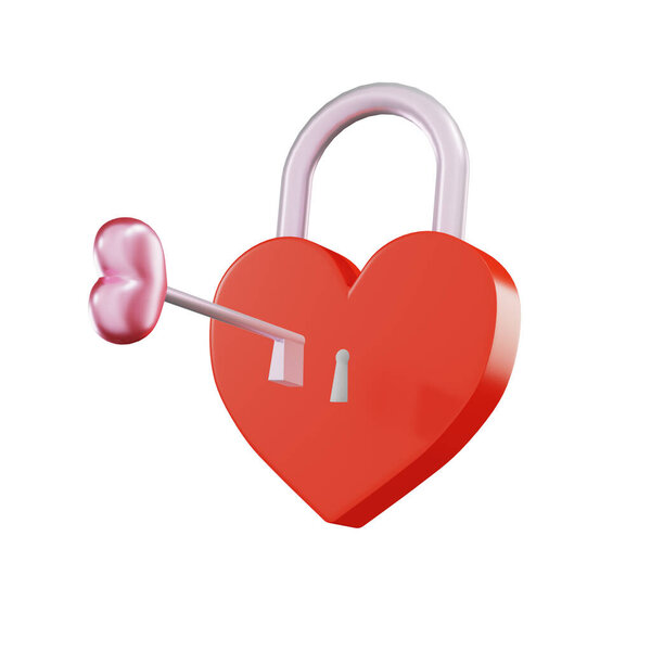 heart lock and key 3d icon