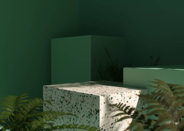 Terrazzo kemeri podyum gibi. 3d Illustration. Blender 3d Uygulama ve Program geliştirme araçları ile içerik. Üretken Olmayan Yapay Zeka.