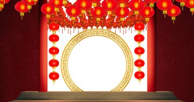 Çin Yeni Yıl Festivali 'nde fenerler. 3B Hazırlama.