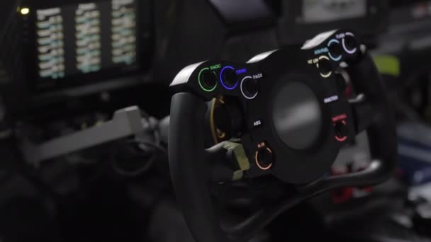 Racing Car Cockpit Electric Steering Wheel — Stock Video