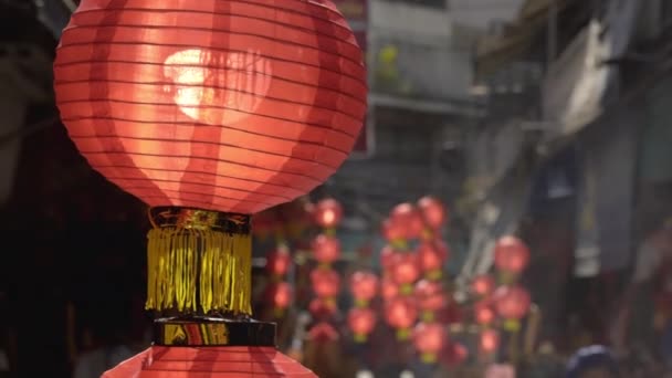 Chińskie Latarnie Noworoczne Urządzone Ulicy Dzielnicy Chinatown — Wideo stockowe