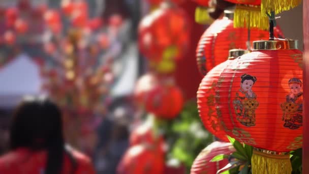 Lanterna Cinese Capodanno Nella Zona Chinatown Tradurre Alfabeto Cinese Daji — Video Stock