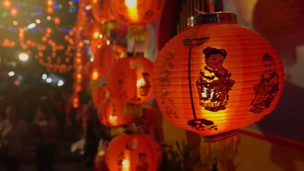 Chiński Latarnia Noworoczna Chinatown Obszarze Chiński Alfabet Wanshi Ruyi Latarni — Wideo stockowe