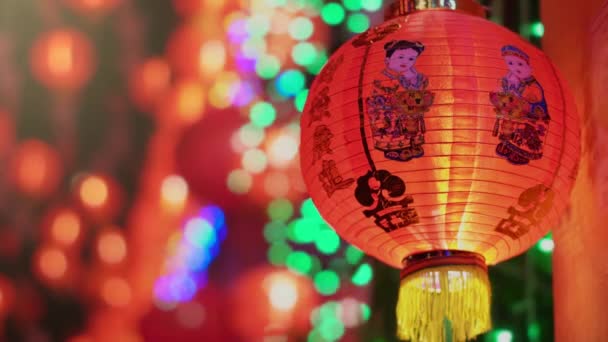 Κινέζικο Φανάρι Του Νέου Έτους Στην Περιοχή Της Τσάιναταουν Κινέζικο — Αρχείο Βίντεο