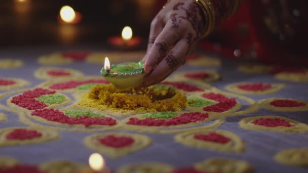 Lámparas Arcilla Diya Encendidas Durante Celebración Diwali Diwali Deepavali Fiesta — Vídeos de Stock