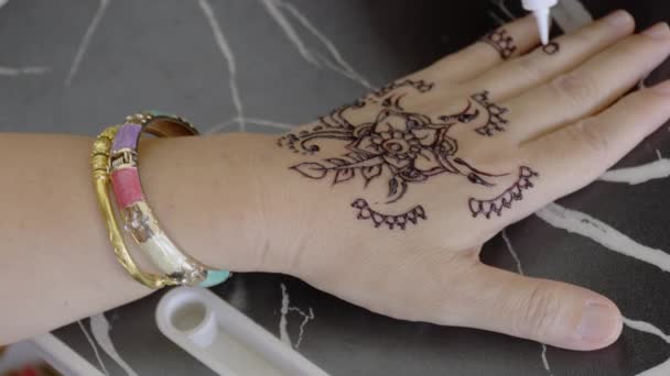 Hindu Woman Paint Mehndi Hand Traditional Indian — 图库视频影像