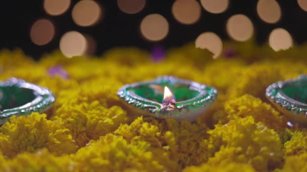 Diwali Diwali Deepavali Kutlamalarında Yanan Clay Diya Lambaları Hindistan Büyük — Stok video