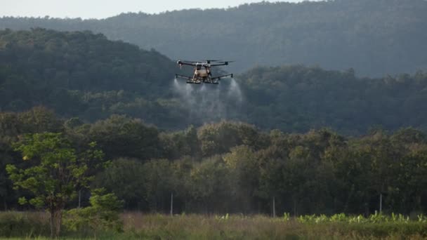 Agriculture Drone Pulvérisation Engrais Produits Chimiques Sur Champ Agricole Cultivé — Video