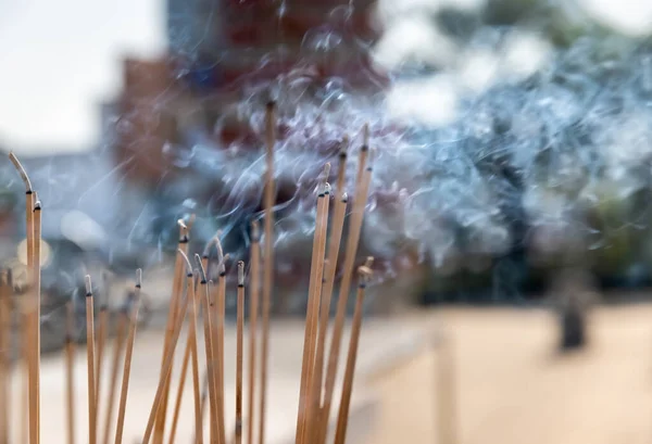 Smoke Burning Incense Sticks Temple — Stock Photo, Image