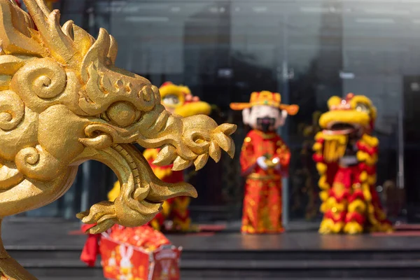 Zlatý Tradiční Čínský Drak Lunárním Novém Roce Festivalu — Stock fotografie