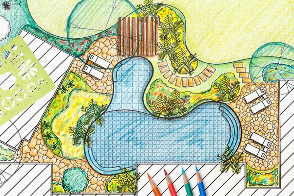 Hinterhof Garten Gestaltungsplan Für Villa — Stockfoto