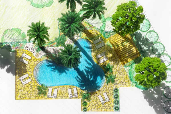 Plano Projeto Jardim Quintal Para Villa — Fotografia de Stock