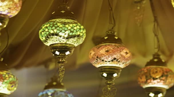 Traditional Handmade Multicolor Turkish Moroccan Arabian Lamps Hanging Ramadan Kareem — Stock Video