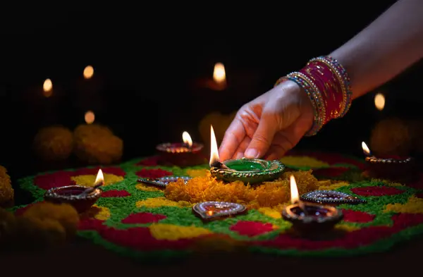 Clay Diya Lamps Lit Diwali Celebration Diwali Deepavali India Biggest — Stock Photo, Image
