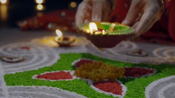 Lămpi Lut Diya Aprinse Timpul Sărbătorii Diwali Diwali Sau Deepavali — Videoclip de stoc