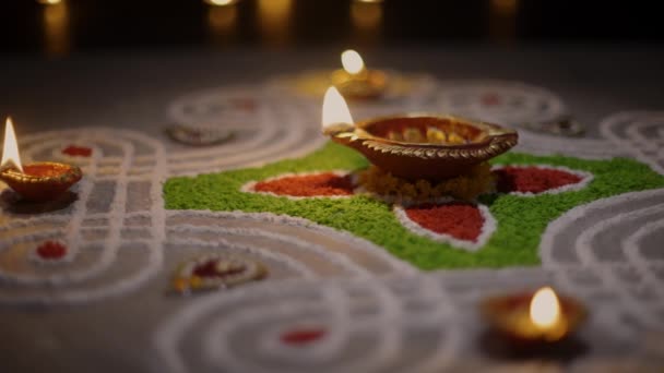 Lámparas Arcilla Diya Encendidas Durante Celebración Diwali Diwali Deepavali Fiesta — Vídeo de stock