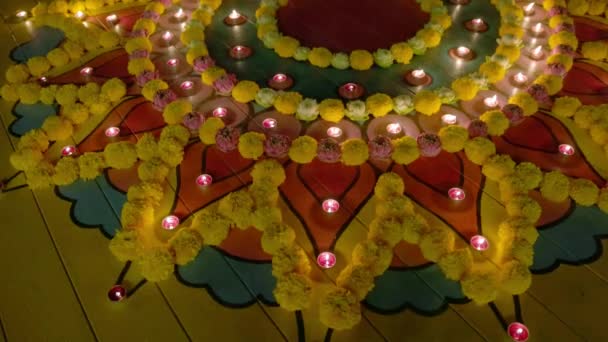 Marigold Flower Rangoli Diwali Deepavali Kutlamaları Sırasında Hindistan Büyük Önemli — Stok video