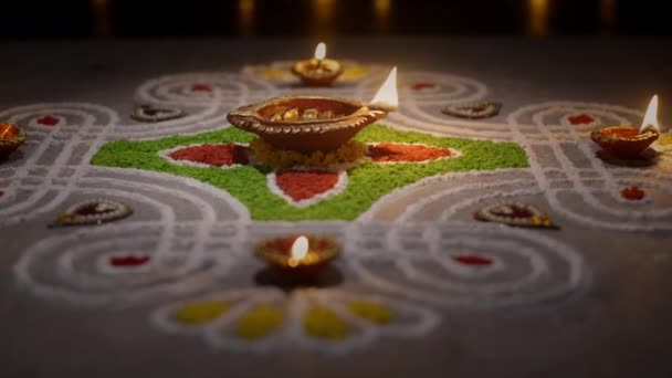 Lâmpadas Diya Barro Acesas Durante Celebração Diwali Diwali Deepavali Maior — Vídeo de Stock