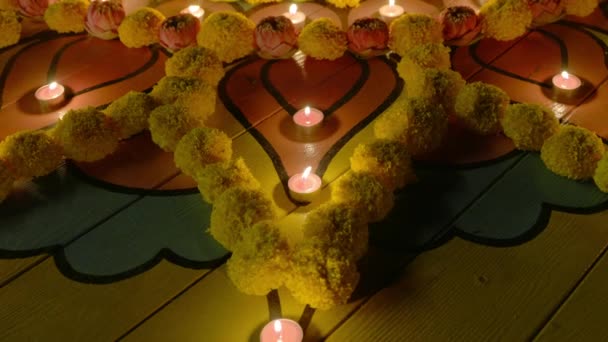Marigold Λουλούδι Rangoli Κατά Διάρκεια Εορτασμού Diwali Diwali Deepavali Είναι — Αρχείο Βίντεο