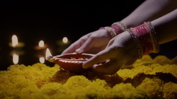 Clay Diya Lampy Rozsvícené Během Diwali Oslavy Diwali Nebo Deepavali — Stock video