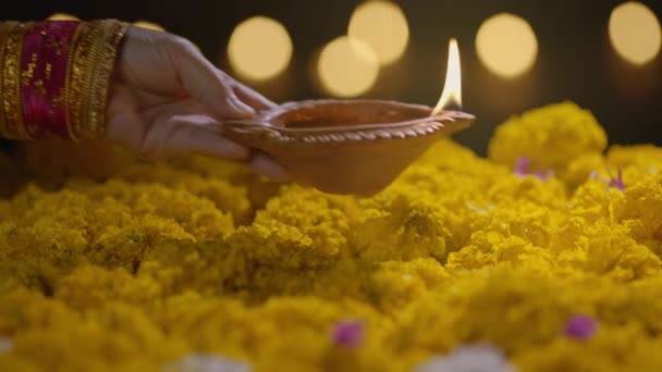 Klei Diya Lampen Aangestoken Tijdens Diwali Viering Diwali Deepavali India — Stockvideo