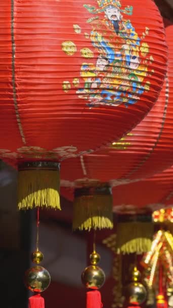 Chińska Latarnia Noworoczna Oświetlenie Dekoracyjne Chinatown Obszarze Pionowe Wideo — Wideo stockowe