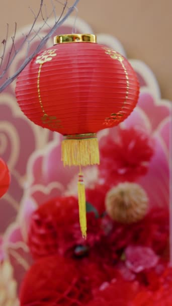 Lanterna Cinese Nuovo Anno Illuminazione Arredamento Nella Zona Chinatown Video — Video Stock