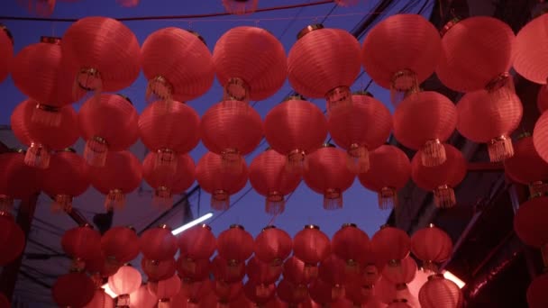 Chinese Nieuwjaar Lantaarn Decor Verlichting Chinatown Gebied — Stockvideo