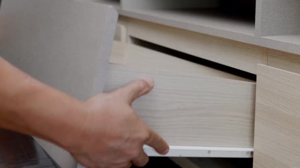 Handyman Fixing Tight Drawer Slides Shelf Concept Fix Stuck Wooden — Stock Video