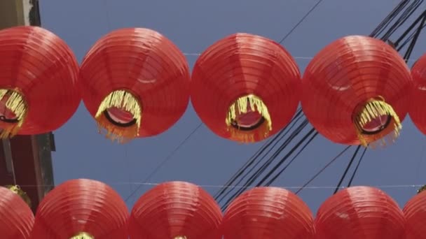 Año Nuevo Chino Linterna Decoración Iluminación Zona Chinatown — Vídeo de stock