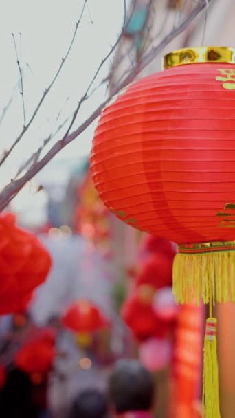 Fogo Artifício Ano Novo Lunar Área Chinatown — Vídeo de Stock