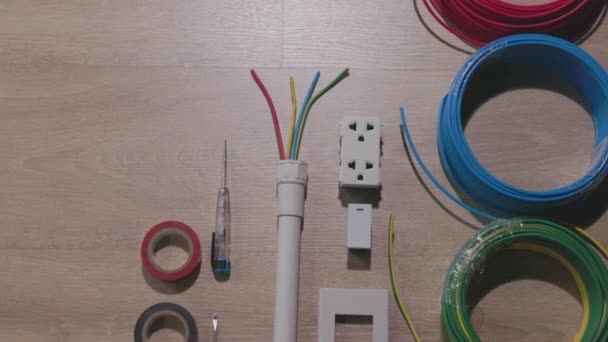 Pvc Kanalında Elektrik Tamir Kablosu Evi Yenile Stok Video