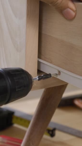Handyman Fixing Tight Drawer Slides Rail Bedside Table Vertical Vedeo — Stock Video