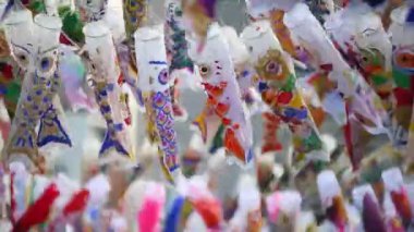 Kawagoe, Saitama Japonya 'da renkli sazan balığı şeritleri veya 
