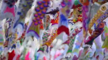 Kawagoe, Saitama Japonya 'da renkli sazan balığı şeritleri veya 