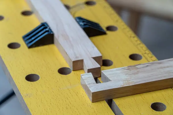 stock image Senior man Cutting Dovetails With Woodworking Hand Tool for Hobby After retirement.