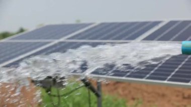 Solar panel for groundwater pump in agricultural field during drought by El Nino phenomenon. Slow motion.