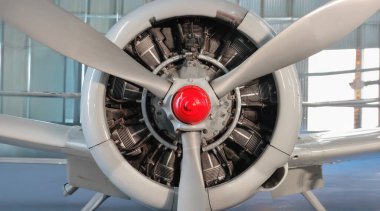 Yıldız tipi motor uçak. Yakın çekim