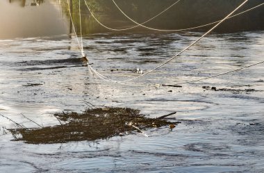 Transmisyon güç hatları taşkın suyuna dokunuyor.