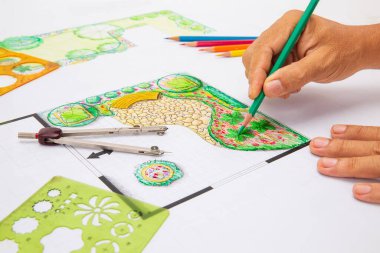 Çevre dostu ve sürdürülebilir bahçe tasarlayan peyzaj öğrencisi, Yerel Çevreyi düşünün.