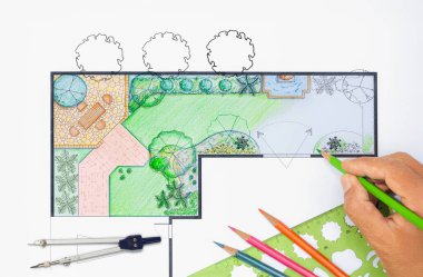 Mimarlık öğrencisi tasarım projesi arka bahçe ve bahçe planı.