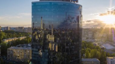 Şehir, gökdelenler, şafak, gün batımı, binalar