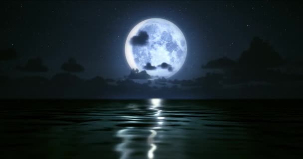 Moonlight Big Moon Reflected Calm Sea Water — Stock Video