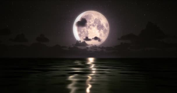 Het Maanlicht Van Grote Maan Wordt Weerspiegeld Het Kalme Zeewater — Stockvideo